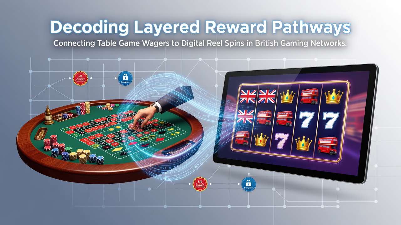 Illustration of interconnected reward pathways linking table games and digital slots in UK gaming platforms