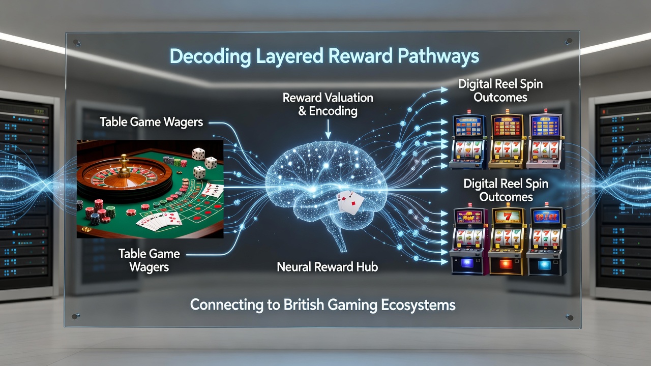 Network diagram showing data flow from table game wagers to slot spin rewards across British platforms